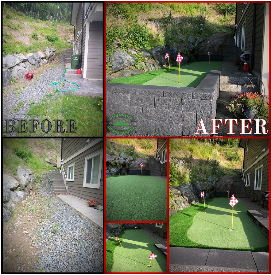 Premium Grass Blades Synthetic Artifical Turf Putting Green Before & After Results
