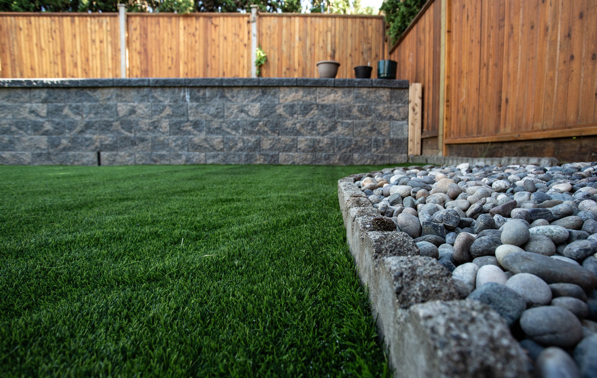 Synthetic artificial grass in a backyard in Maple Ridge, BC
