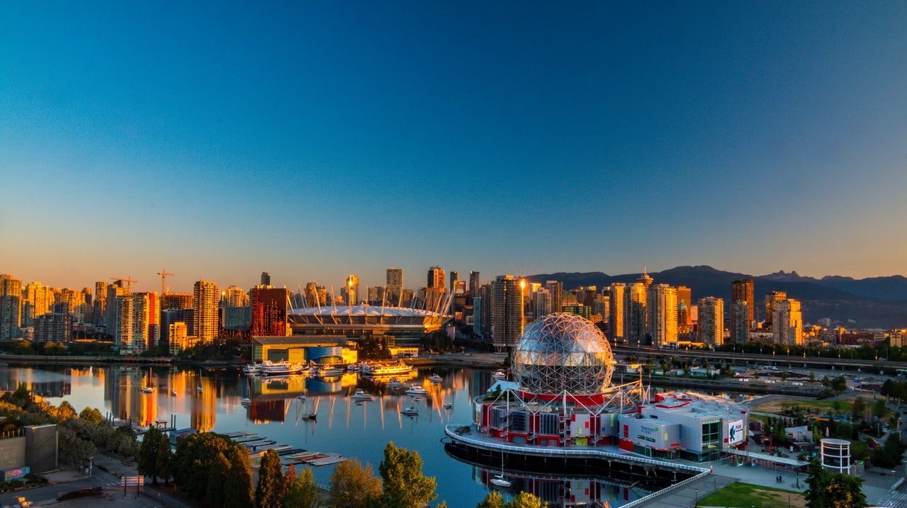View of Telus Science World and BC Place in downtown Vancouver